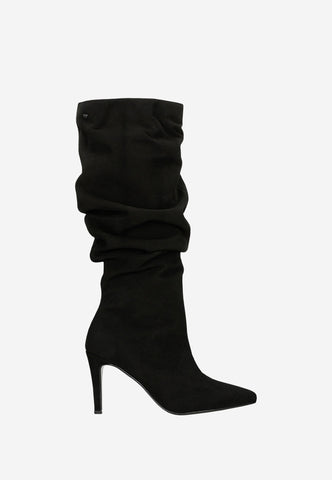 Wojas Black Velour Leather Knee High Boots | 7112561