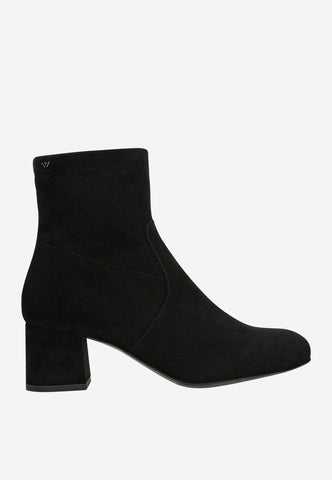 Wojas Black Velour Leather Ankle Boots with Zipper | 5537461