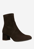 Wojas Dark Brown Velour Leather Ankle Boots with Zipper | 5537462