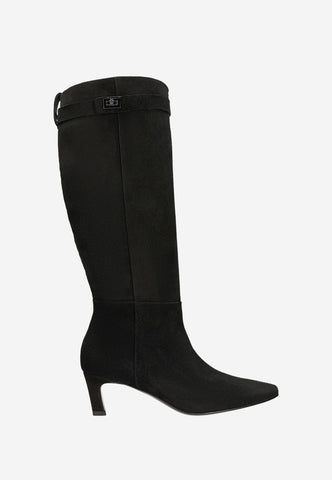 Wojas Black Velour Leather Knee High Boots | 7114661