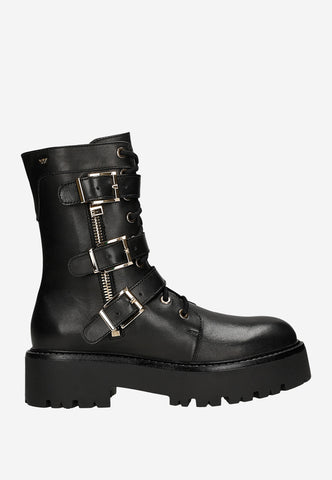 Wojas Black Leather Ankle Boots with Belts | 6415351