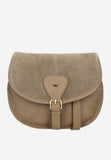 Wojas Dark Beige Leather Crossbody Bag with Golden Logo | 8040174