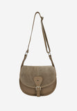 Wojas Dark Beige Leather Crossbody Bag with Golden Logo | 8040174