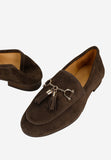 Wojas Brown Velour Leather Loafers with Fringes | 4637762