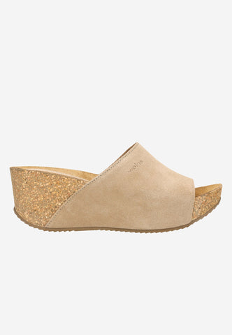 Wojas Beige Leather and Cork Platform Wedges Slide Sandals | 7402164