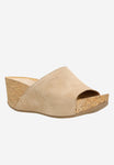 Wojas Beige Leather and Cork Platform Wedges Slide Sandals | 7402164