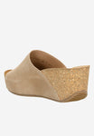 Wojas Beige Leather and Cork Platform Wedges Slide Sandals | 7402164