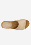 Wojas Beige Leather and Cork Platform Wedges Slide Sandals | 7402164