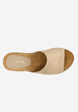 Wojas Beige Leather and Cork Platform Wedges Slide Sandals | 7402164