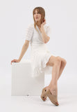 Wojas Beige Leather and Cork Platform Wedges Slide Sandals | 7402164
