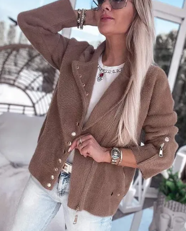 Mocha Brown Alpaca Ramones Jacket with Golden Snaps | ALPS-M