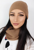 Women's Light Brown Beanie A'la Alpaca and Tube Scarf Set | 710C28-LBR