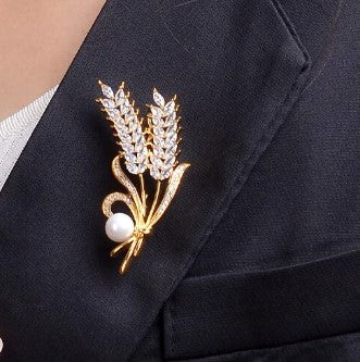 Wheat Brooch with Zirconias and Faux Pearl - Broszka | RIO-04-WHEPer