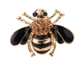 Golden Stainless Steel Bee Brooch with Zirconias - Broszka | BR00744