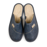 Men's Dark Blue Leather Slippers | M-2040