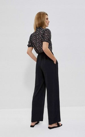 Italian-style Elegant High Waist Wide Leg Black Pants | YU-01