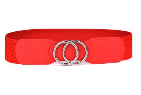 CC Red Stretchy Belt with Silver Buckle | HAL-398
