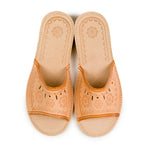 Women's Beige Wedge Leather Open Toe Slippers  | K-1149B