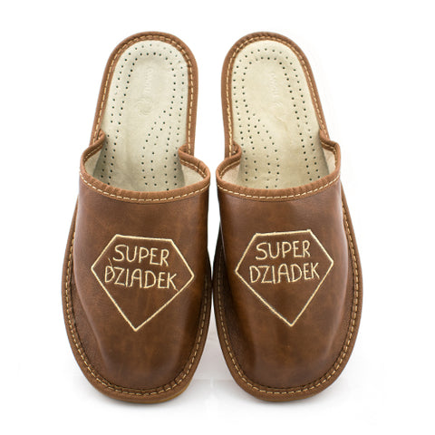 Dziadek's Dark Brown Leather Slippers - Super Dziadek | OM-11