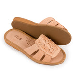 Women's Brown Folk Leather Slippers | K-1155