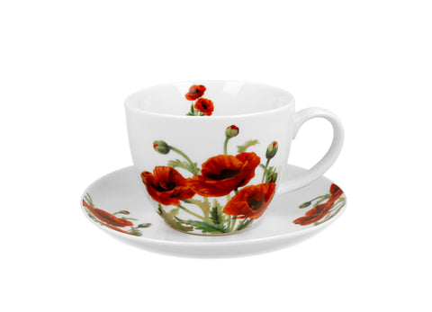 White Porcelain Large Cup with Classic Poppies and Saucer 470 ml | 26221