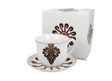 XL White Porcelain Cup with Saucer and Folk Pattern - PARZENICA 470 ml | 31447