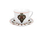 XL White Porcelain Cup with Saucer and Folk Pattern - PARZENICA 470 ml | 31447