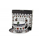 White Porcelain Cup with Saucer and Floral Pattern - INDIGO 3 250 ml | 4232