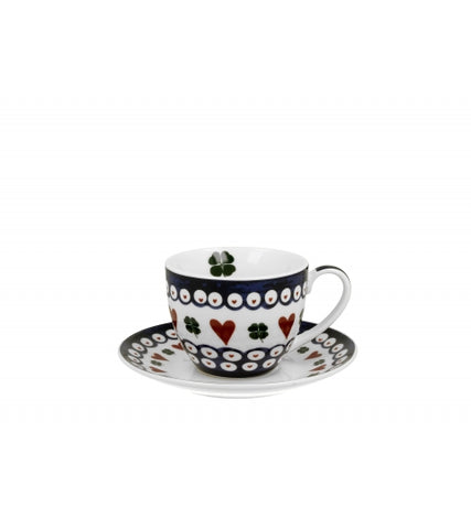 White Porcelain Cup with Saucer and Floral Pattern - INDIGO 3 250 ml | 4232