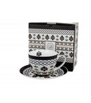 White Porcelain Cup with Saucer and Floral Pattern - INDIGO 4 250 ml | 44233