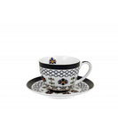 White Porcelain Cup with Saucer and Floral Pattern - INDIGO 4 250 ml | 44233