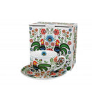 White Porcelain Cup with Saucer and Rooster Pattern - KOGUTY 250 ml | 4245