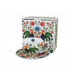 White Porcelain Cup with Saucer and Rooster Pattern - KOGUTY 250 ml | 4245