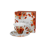 White Porcelain Cup with Saucer with Poppies Pattern - 250 ml | DUO-M02