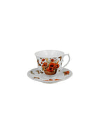 White Porcelain Cup with Saucer with Poppies Pattern - 250 ml | DUO-M02
