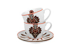 White Porcelain Set of 2 Cups with Saucers and Folk Pattern - PARZENICA 280 ml | 34141