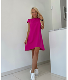 Fuchsia Trapezoidal Shaped Asymmetrical Dress | UPL-PU