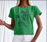 Green T-Shirt with Face Contour Print | FL-53