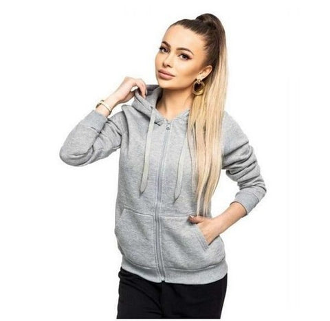 Women's Zip Up Hooded Gray Sweatshirt  | 68W03