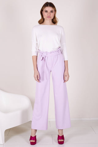 Italian-style Elegant High Waist Wide Leg Lilac Pants | YU-04