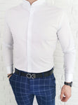 Mens' White Slim Fit Shirt with Stand-up Collar - Koszula na stojce | MANZ-W