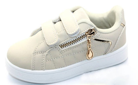 Girls' Beige Velcro Strap Sneakers | DD-10-B