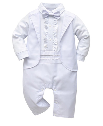Baby Boy White Formal Bodysuit Tuxedo | IZ-06