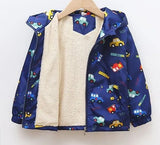 Boy's Hooded Windbreaker Insulated Jacket with Cars Pattern | JAC-02