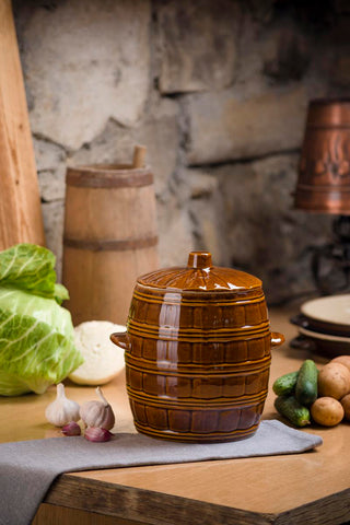 4 Liters Stoneware Pickling Crock Pot with Ruffle Lid | KR-03-4rL