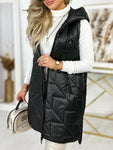 Women's Black Hooded Quilted Vest | B218237