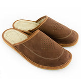 Men's Dark Brown Leather Slippers | M-2026