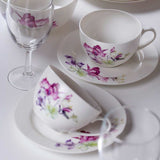 AMBITION White Porcelain Cups with Floral Pattern and Saucers Set | 29144