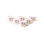 AMBITION White Porcelain Cups with Floral Pattern and Saucers Set | 29144