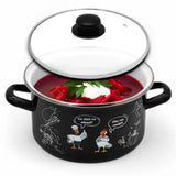 Enameled Cookware 8-elements Set of Pots with Chicken Print and Lid | 43719